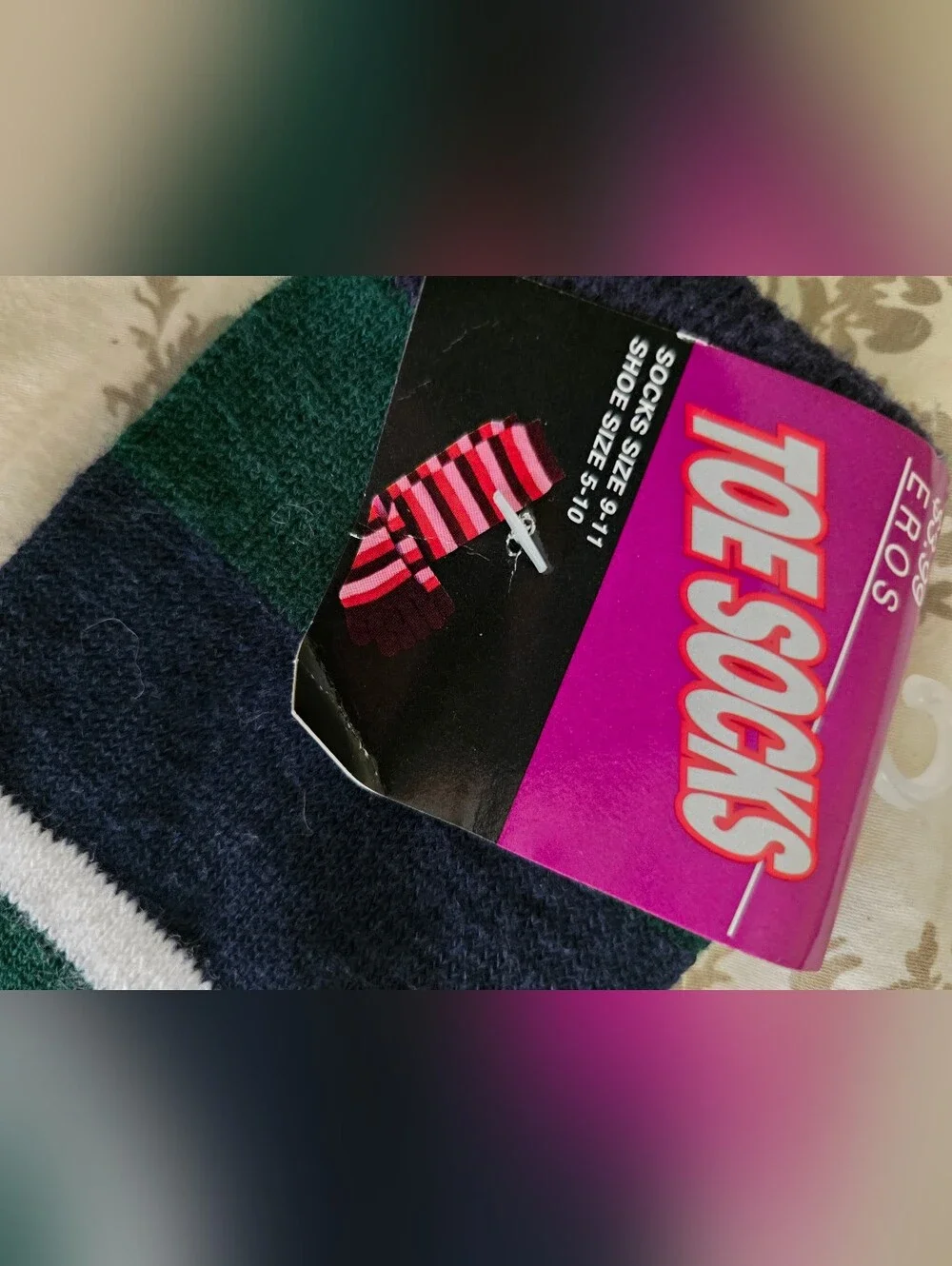 Toe Socks Navy And Green Size 9-11